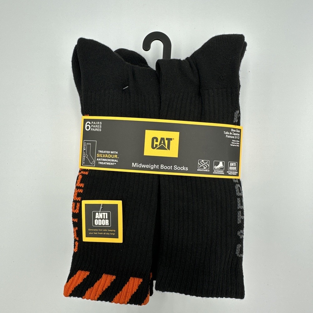 Caterpillar CAT Midweight Boot Socks - Men's 8-12 - Black - (6) Pairs **NEW**